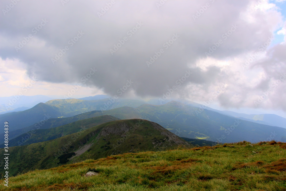 Scenic views of the Ukrainian mountains in the summer in the Carpathians.