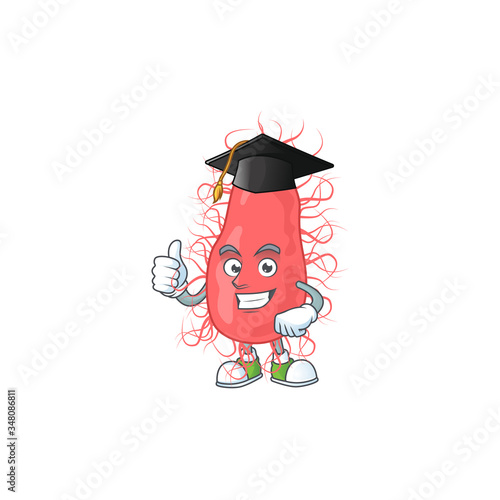 Mascot design concept of escherichia proudly wearing a black Graduation hat