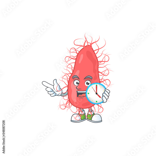 Escherichia mascot design concept holding a circle clock