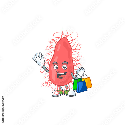 cartoon character concept of rich escherichia with shopping bags