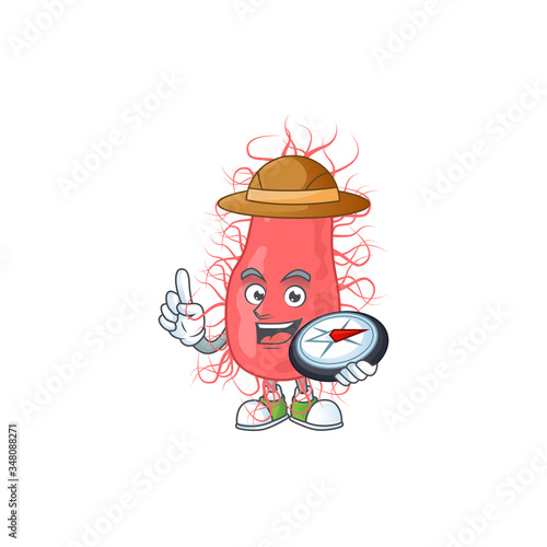 World explorer escherichia cartoon design style using compass