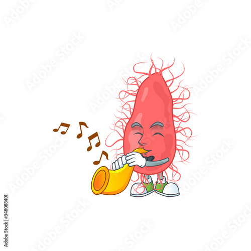 A brilliant musician of escherichia cartoon character playing a trumpet