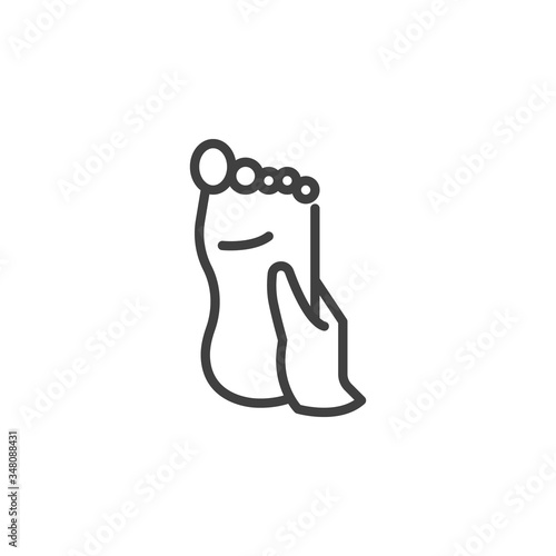 Foot massage line icon. linear style sign for mobile concept and web design. Spa procedure, feet massage outline vector icon. Symbol, logo illustration. Vector graphics