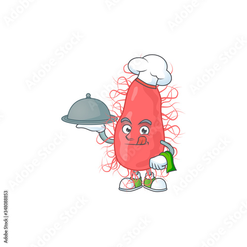 A escherichia chef cartoon design with hat and tray