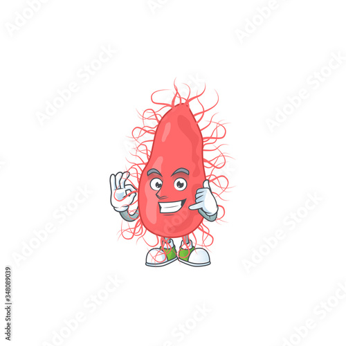 Escherichia mascot cartoon design make a call gesture