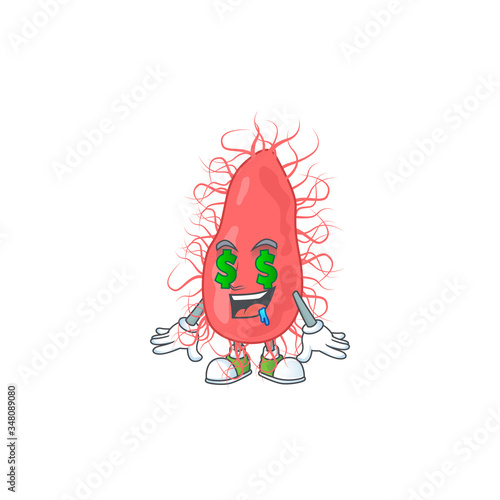 mascot character style of rich escherichia with money eyes