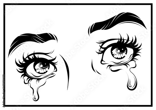 Vector hand drawn illustration of crying eyes. Comic style.