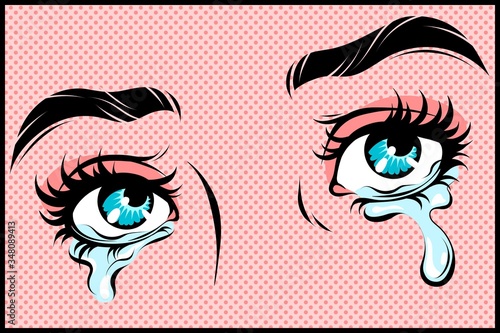 Vector hand drawn illustration of crying eyes. Comic style.