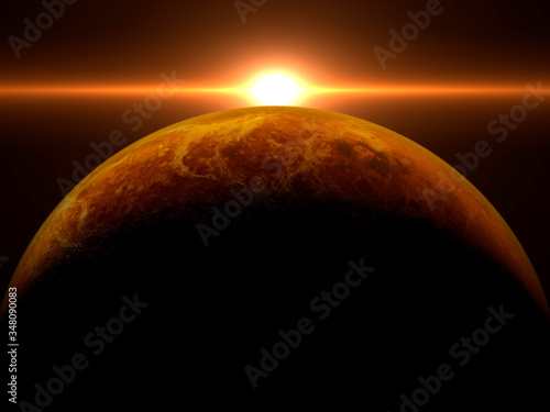 Venus at sunrise with bright sun