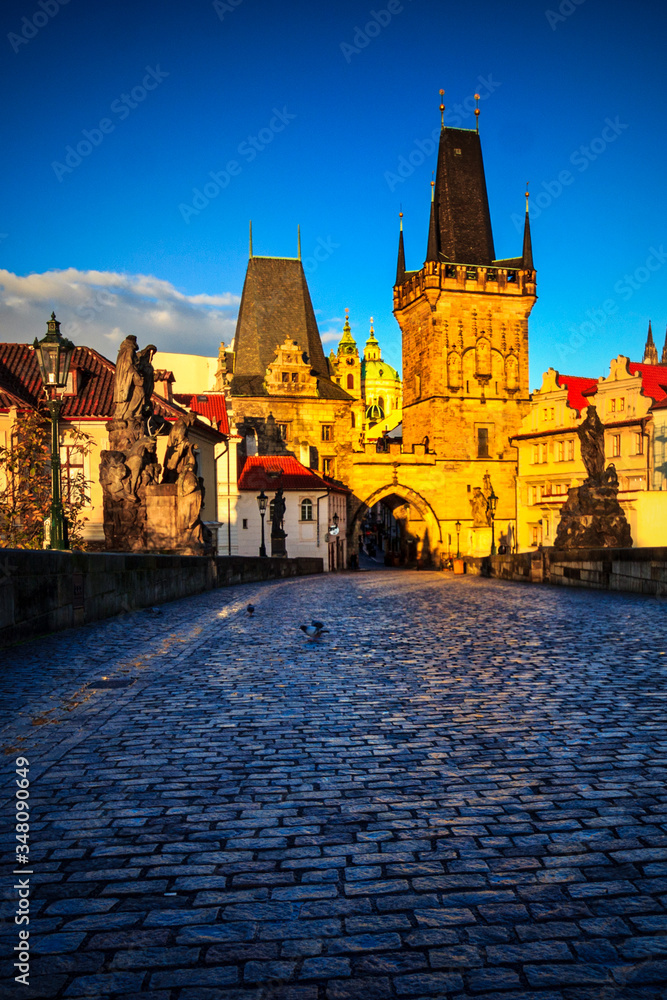 Fototapeta premium Charles bridge, gothic Lesser Town bridge tower in Prague