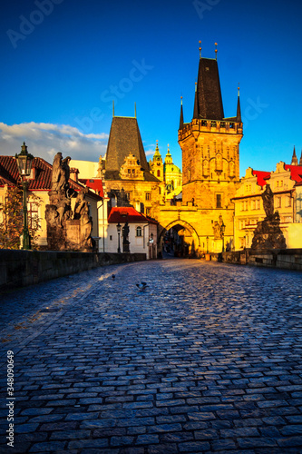 Charles bridge, gothic Lesser Town bridge tower in Prague