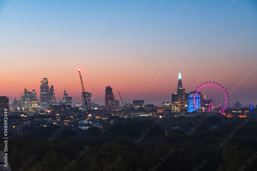 London City skyline aerial view at sunrise
