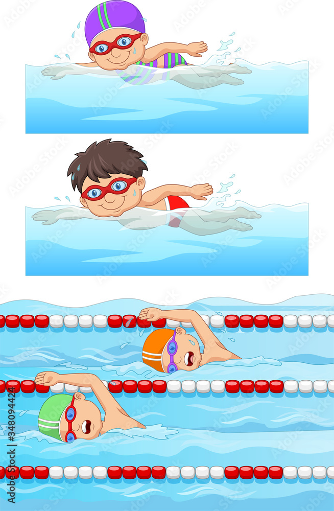 Swimming sport banners set with swimmers in the swimming pool Swimming sport banners set with swimmers in the swimming pool