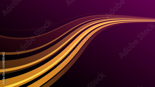 Golden wave on purple background, pdth raising over the horizon, abstract garphic design element