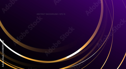 Abstract background with golden gradient stripes on dark violet backdrop, close up round shape, dynamic motion stylized graphic wallpaper