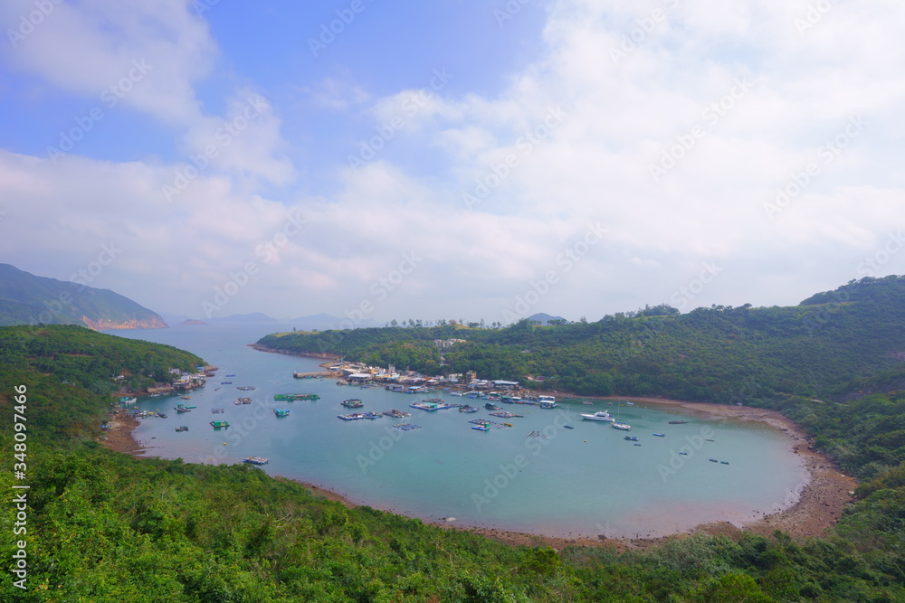 
View of the sea and mountains. Po Toi o, Clear Wather Bay, Sai Kung, Hong Kong..
