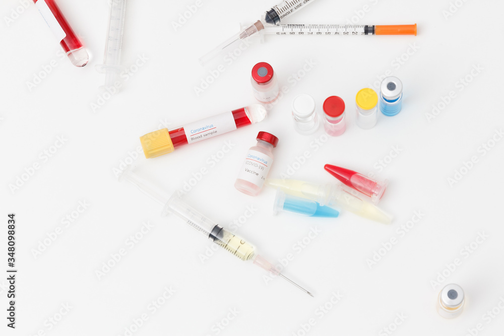 Research and development concept, Close up covid-19(corona virus) blood sample and vaccine at lab. Research and development concept, Close up covid-19(corona virus) blood sample and vaccine at lab.