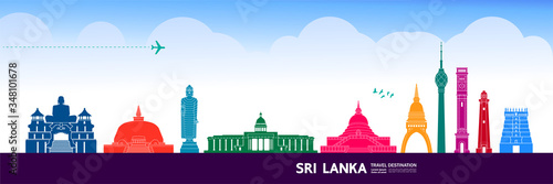 Sri Lanka travel destination grand vector illustration. 