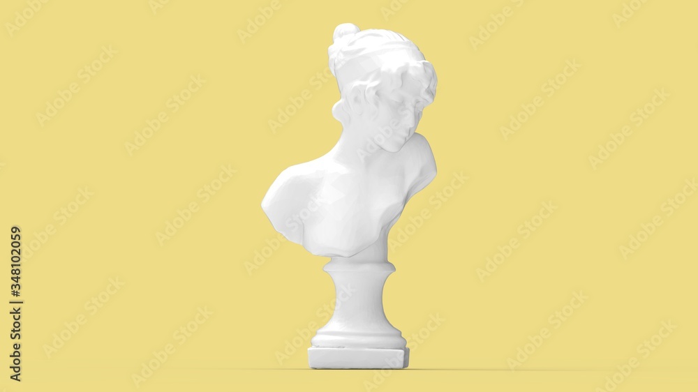 3D rendering of a bust isolated woman statue old ancient studio