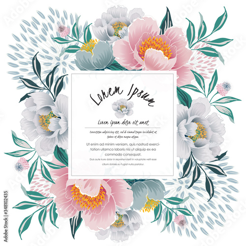 Vector illustration of a beautiful floral frame for Wedding, anniversary, birthday and party. Design for invitation card, picture frame, poster, scrapbook 