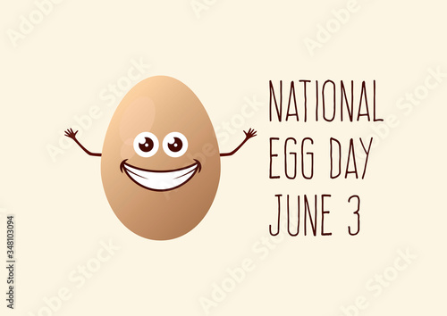 National Egg Day vector. Happy egg cartoon character. Cheerful egg icon vector. Egg Day Poster, June 3. Important day