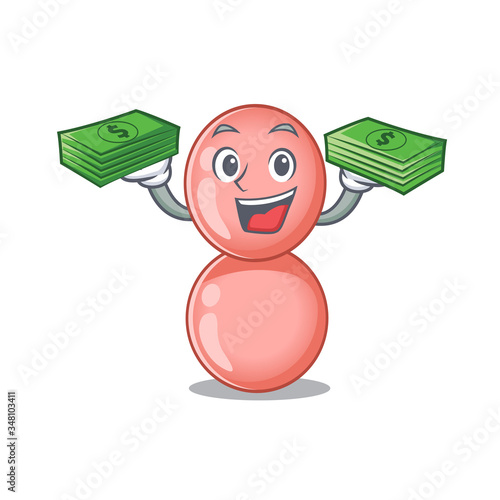 A wealthy neisseria gonorrhoeae cartoon character having money on hands