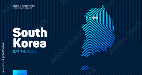 Abstract map of South Korea with hexagon lines