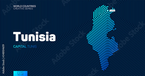 Abstract map of Tunisia with hexagon lines