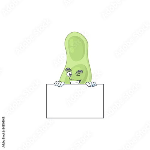 Sneaky staphylococcus pneumoniae cartoon character style hiding behind a board