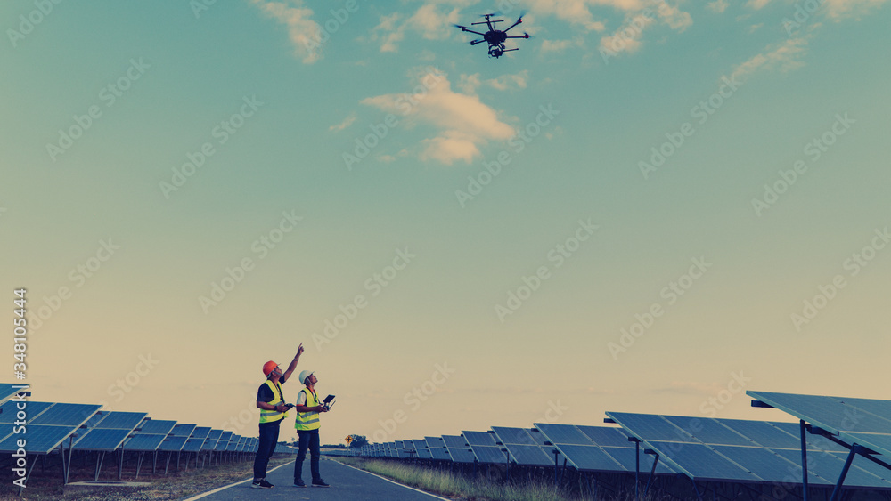 custom made wallpaper toronto digitalEngineer inspect and checking solar panel by Drone at solar power plant