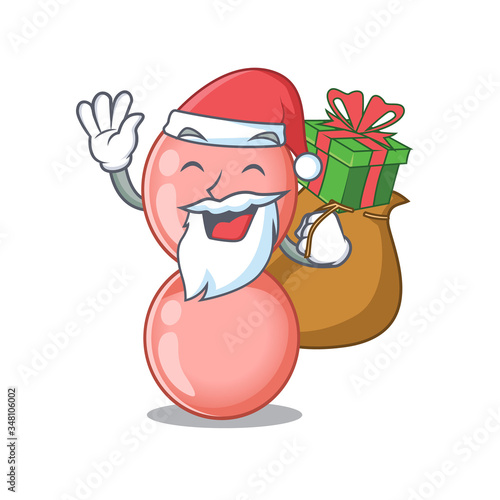 Cartoon design of neisseria gonorrhoeae Santa with Christmas gift