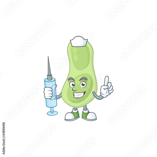 Friendly Nurse staphylococcus pneumoniae mascot design style using syringe