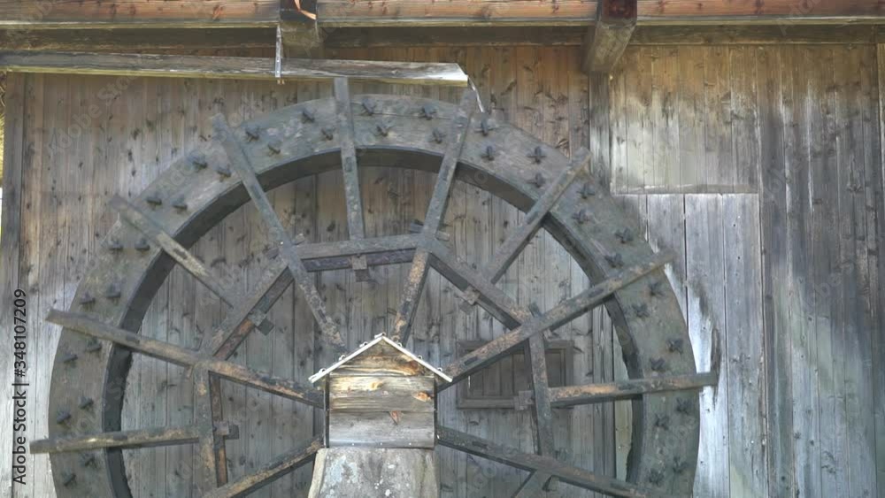 Japanese old water wheel rotates Japanese old water wheel rotates