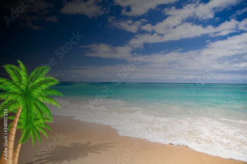 Beach with beautiful white sand and coco palms travel tourism wide night background concept