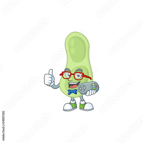Staphylococcus pneumoniae talented gamer mascot design play game with controller