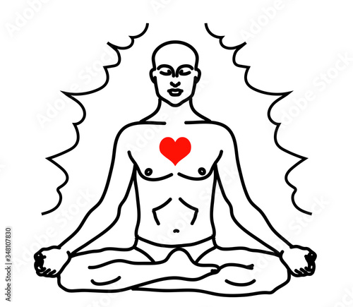 Man is meditating on a white background. Vector illustration.