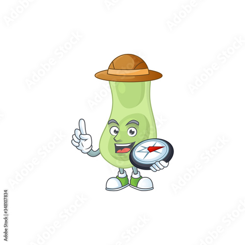 World explorer staphylococcus pneumoniae cartoon design style using compass