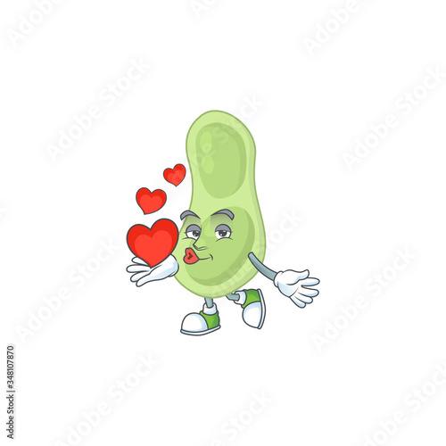 An adorable cartoon design of staphylococcus pneumoniae holding heart