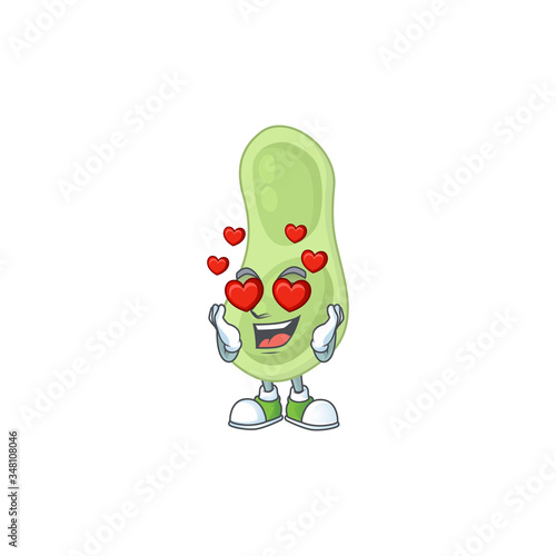 Charming staphylococcus pneumoniae cartoon character with a falling in love face