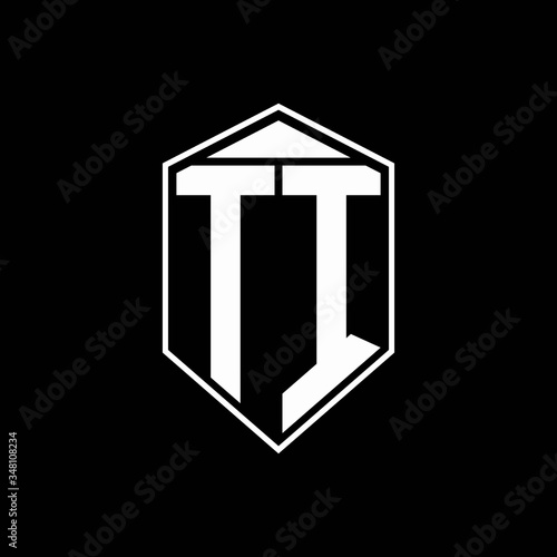 TI logo monogram with emblem shape combination tringle on top design template