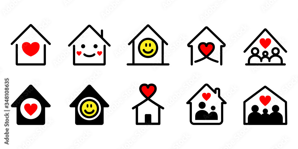 ステイホーム家のかわいいアイコンセットベクターイラスト Stock Vektorgrafik Adobe Stock