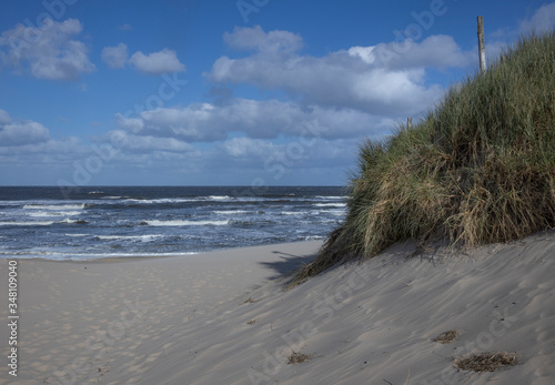 Fototapeta Naklejka Na Ścianę i Meble -  Northsea coast Netherlands. Julianadorp. Beach. Breaking waves. Dunes