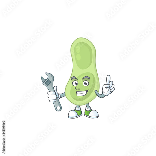 A mechanic staphylococcus pneumoniae mascot character fix a broken machine