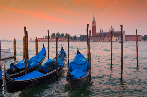 Sunrise behind Gondolas in San Marco Square, Venice © Jason Row Photo