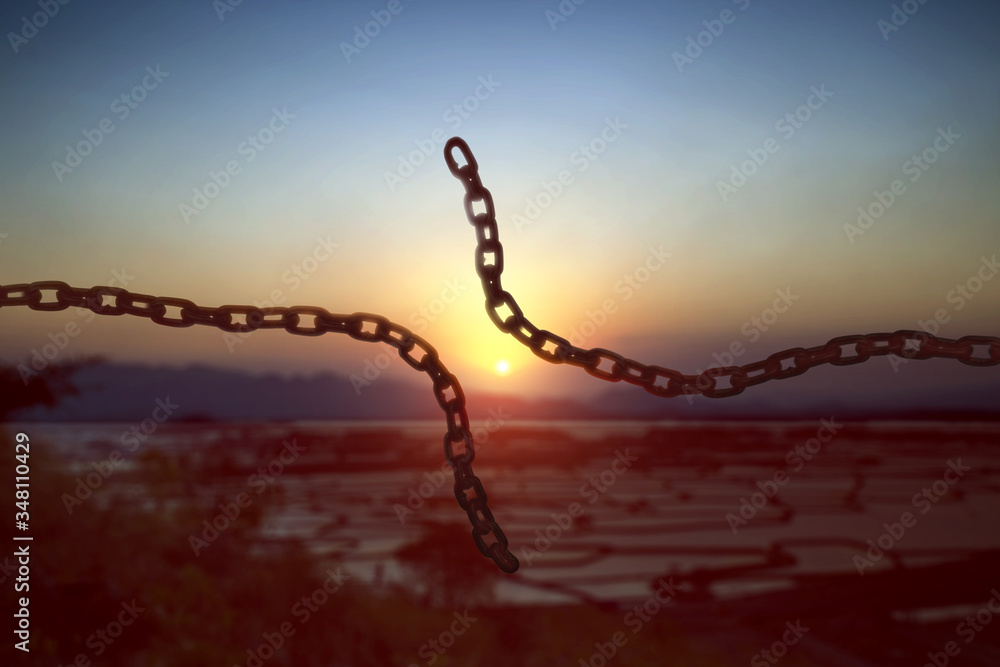 Broken chain with the scenery in the morning Broken chain with the scenery in the morning