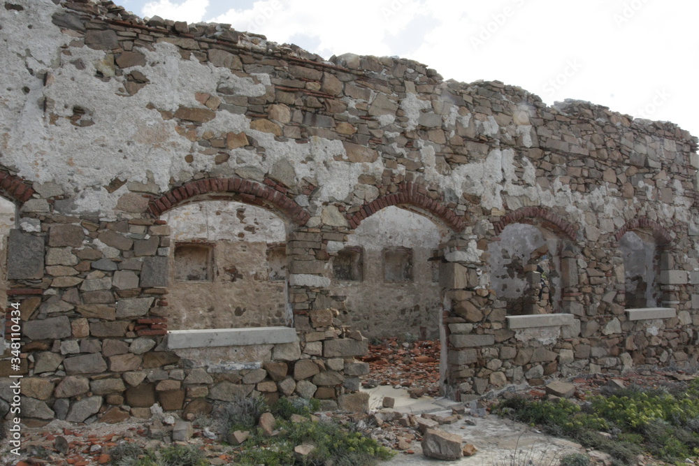 Old ruins of ancient military fort of the Second Word War, Punta Rossa, Caprera, Sardinia, Italy