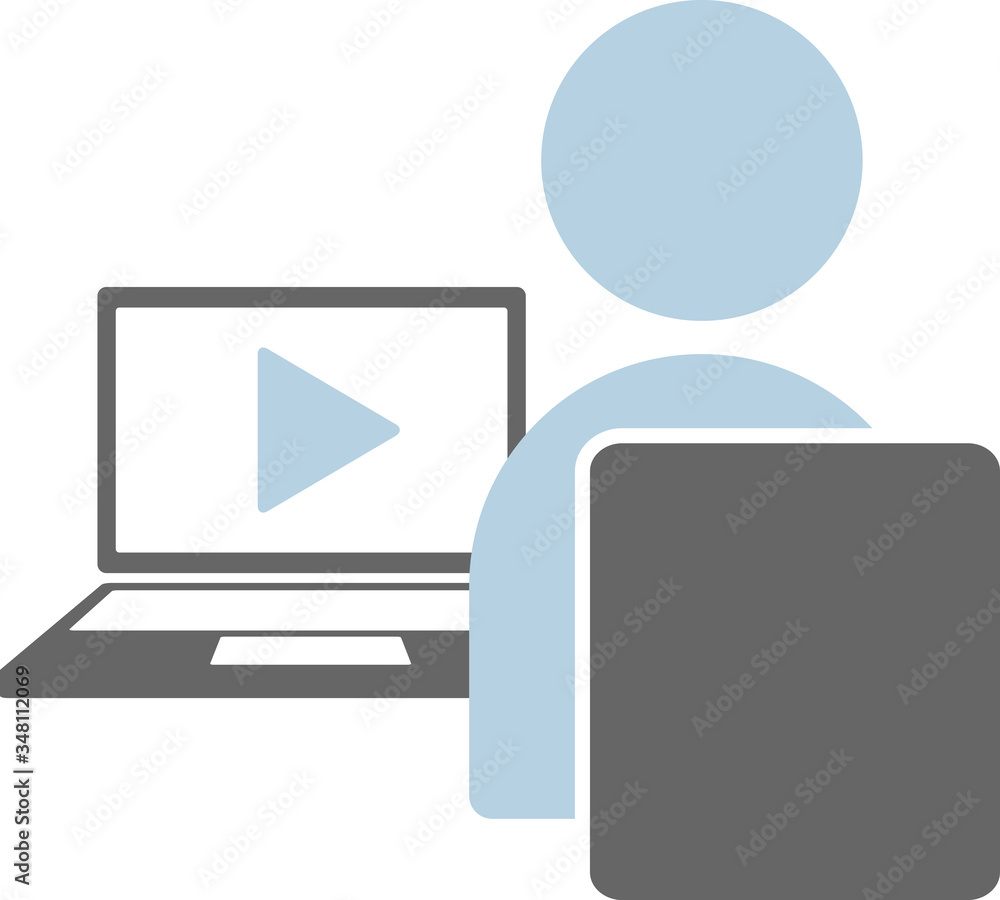 ノートパソコンで動画を見る人のアイコン ベクターイラスト ノートパソコンで動画を見る人のアイコン ベクターイラスト