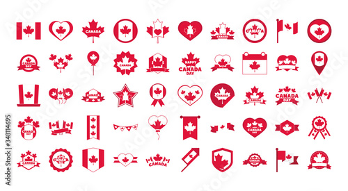 canada day, independence freedom national patriotism celebration icons set flat style icon