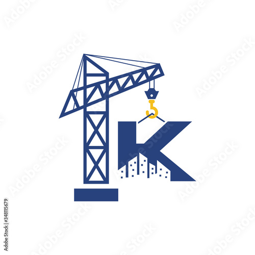 Initial K Crane Building Real Estate Construction Logo Design.