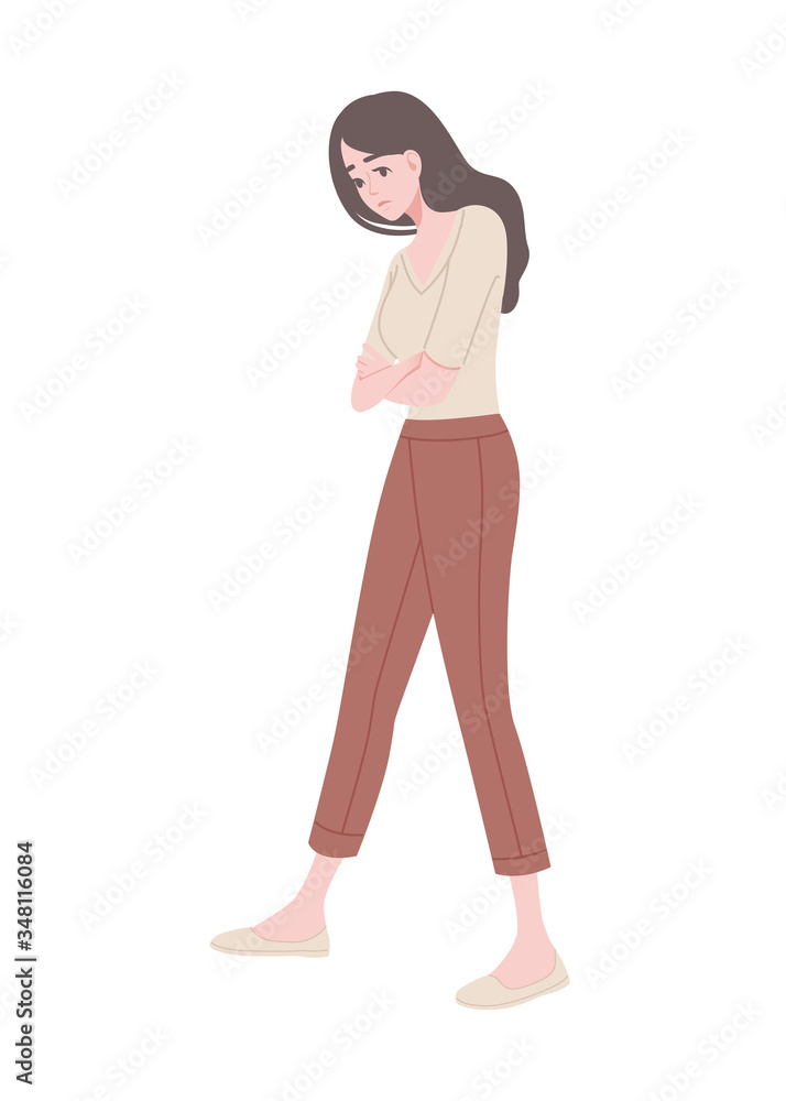 Cute young girl in fashion casual clothes cartoon character design flat vector illustration isolated on white background Cute young girl in fashion casual clothes cartoon character design flat vector illustration isolated on white background